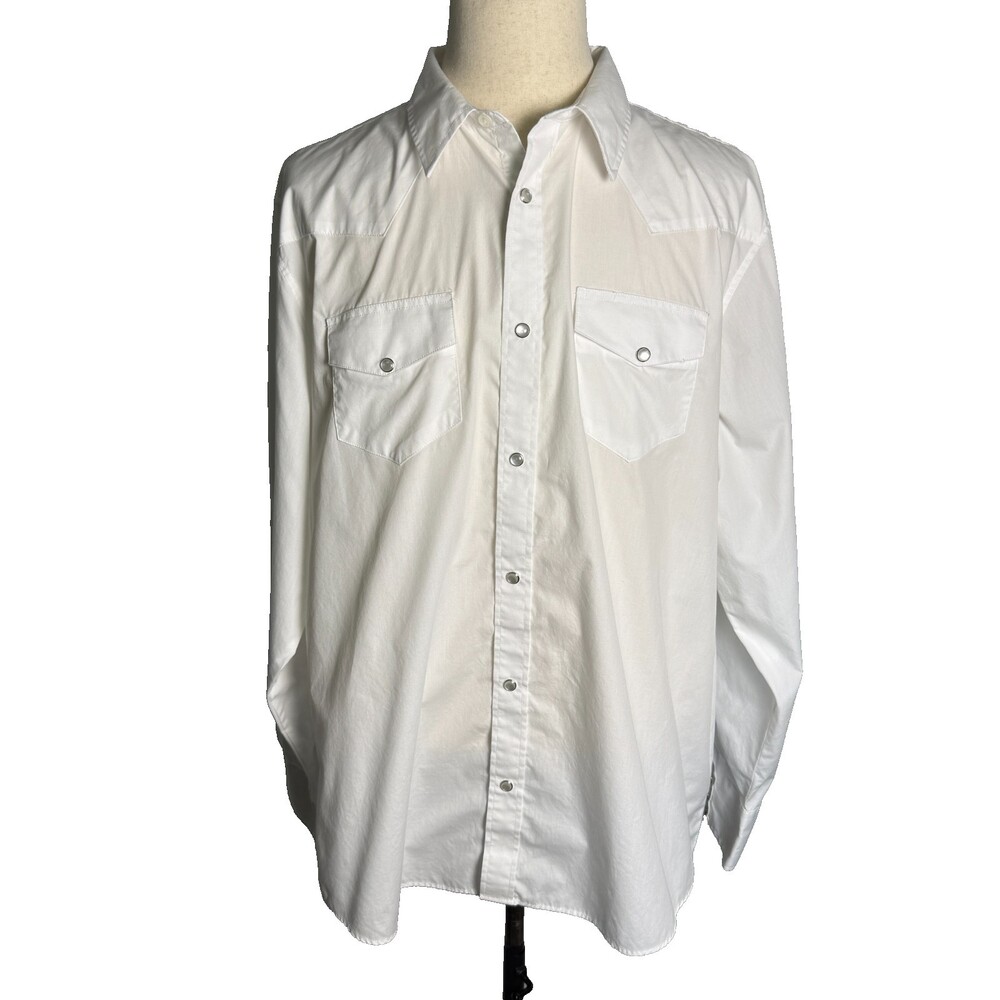 Gibson Men's XXL Western Shirt Solid White Pearl Snap Buttons Chest Pockets - Picture 2 of 15